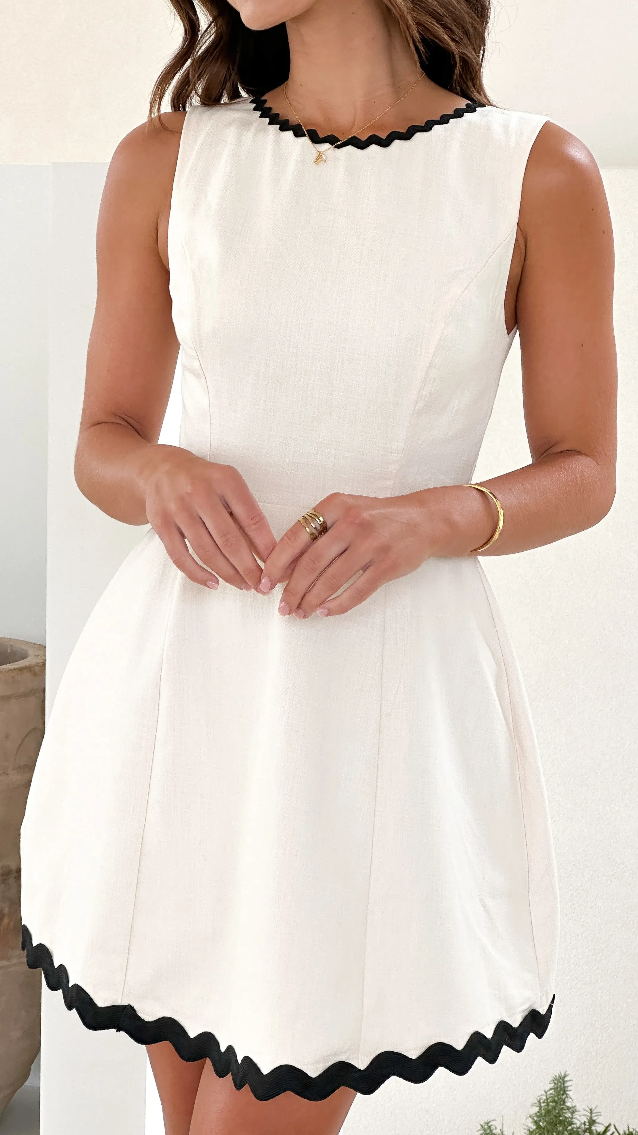 Aceline Mini Dress - Oat/Black Billy J