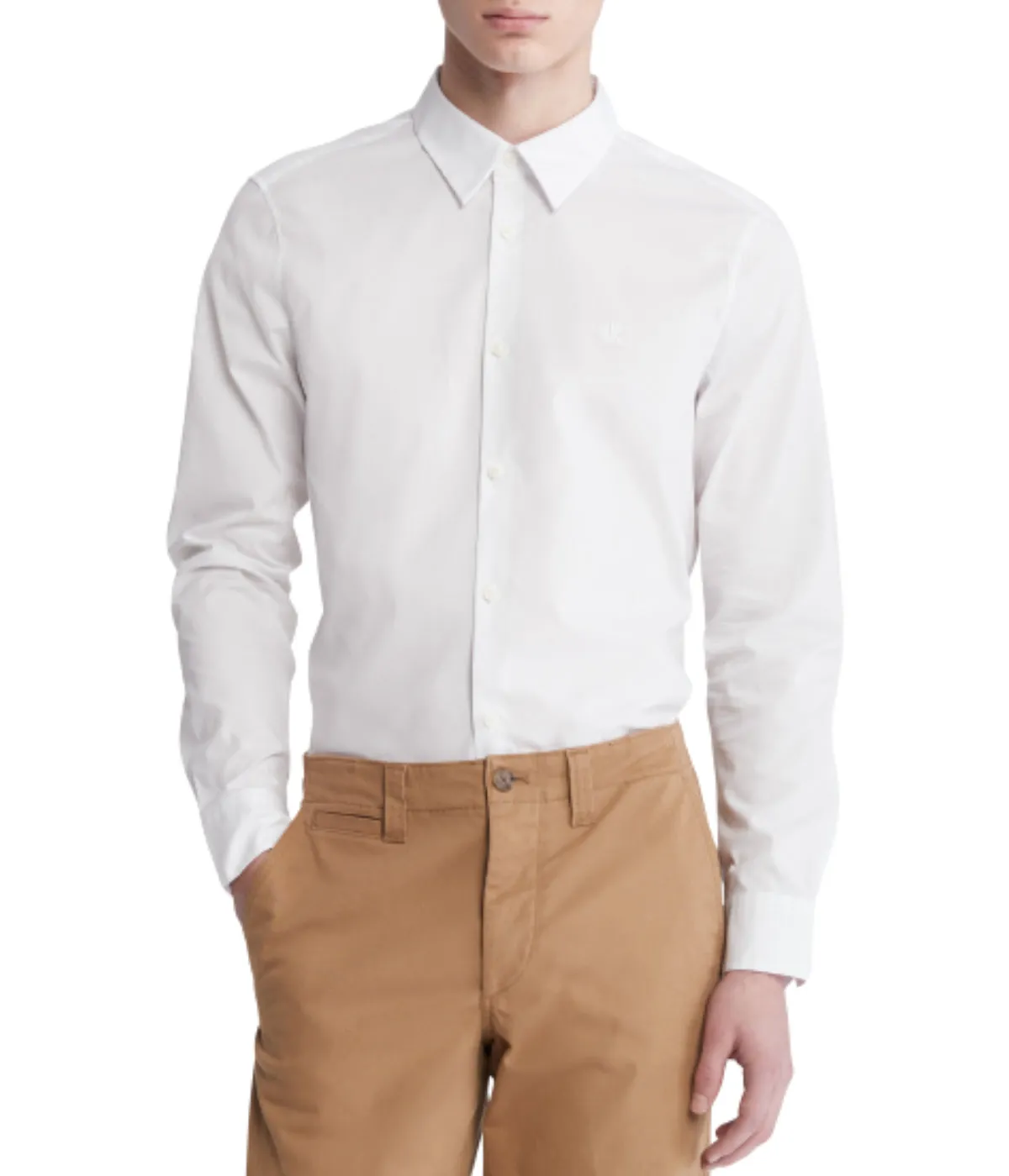 BestSelling Long Sleeve Solid Stretch Slim Woven Shirt White  Almost Sold Out!