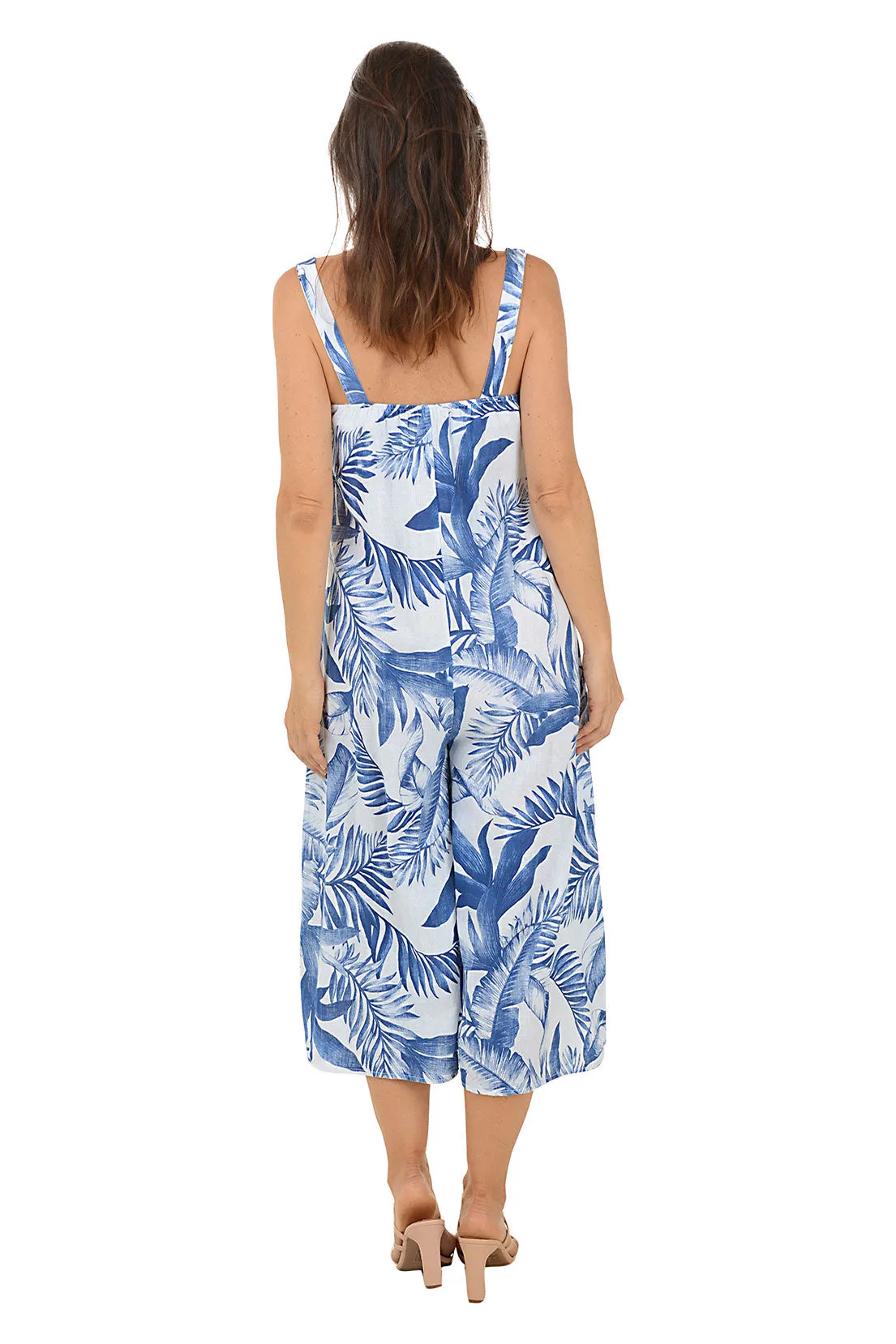 Blue Leaves Linen Sleeveless Jumpsuit