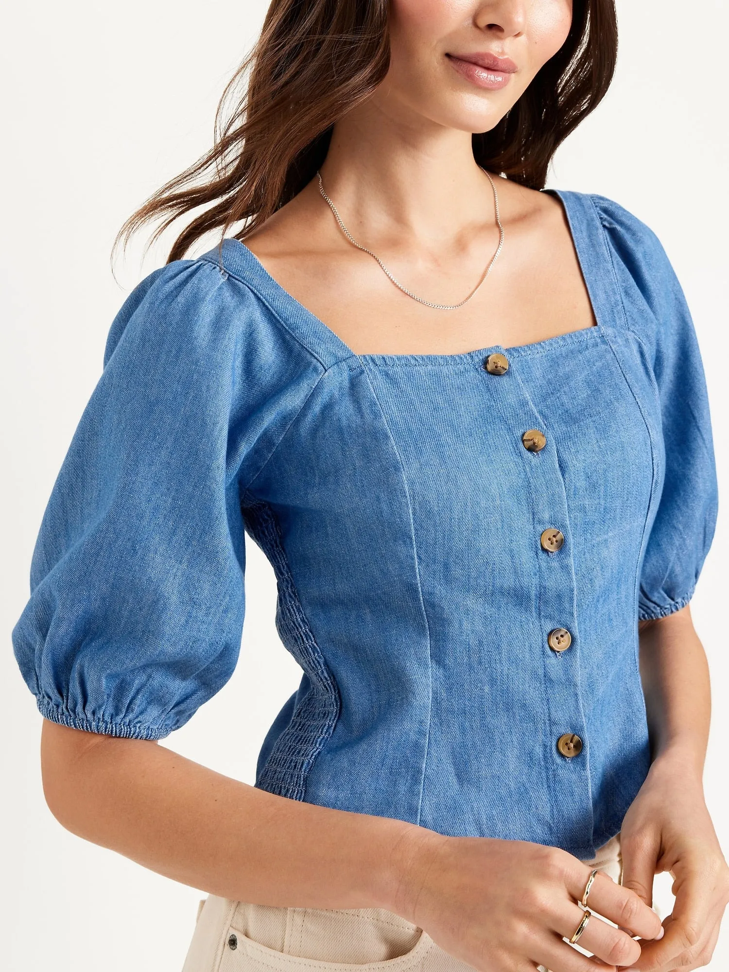Button-Down Puff-Sleeve Top