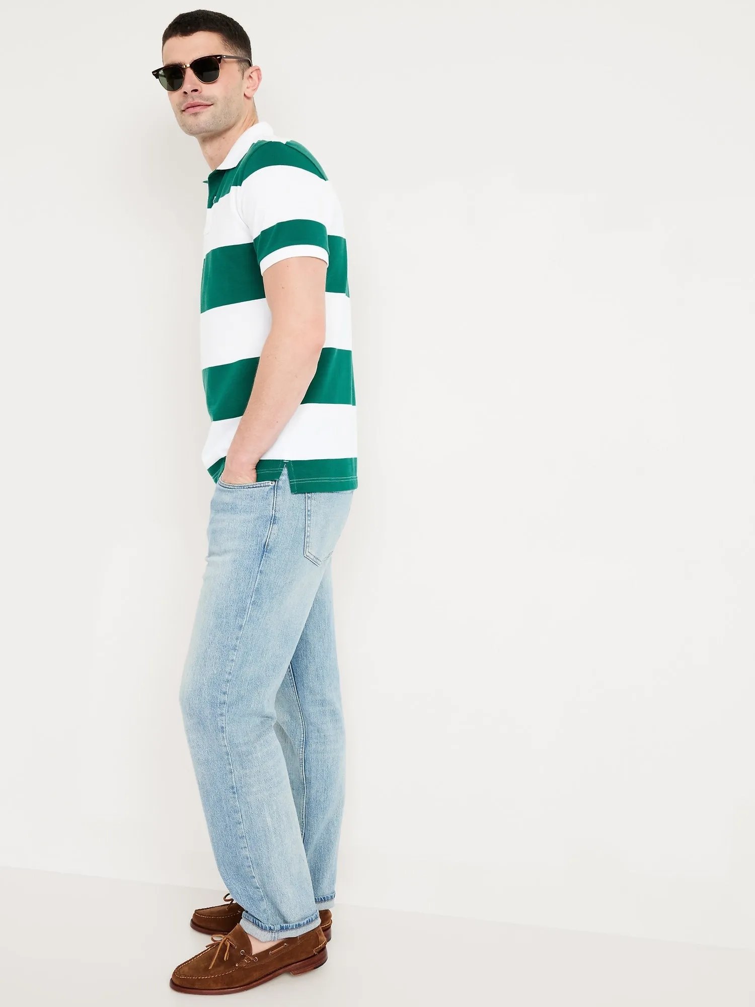 Classic Fit Striped Pique Polo