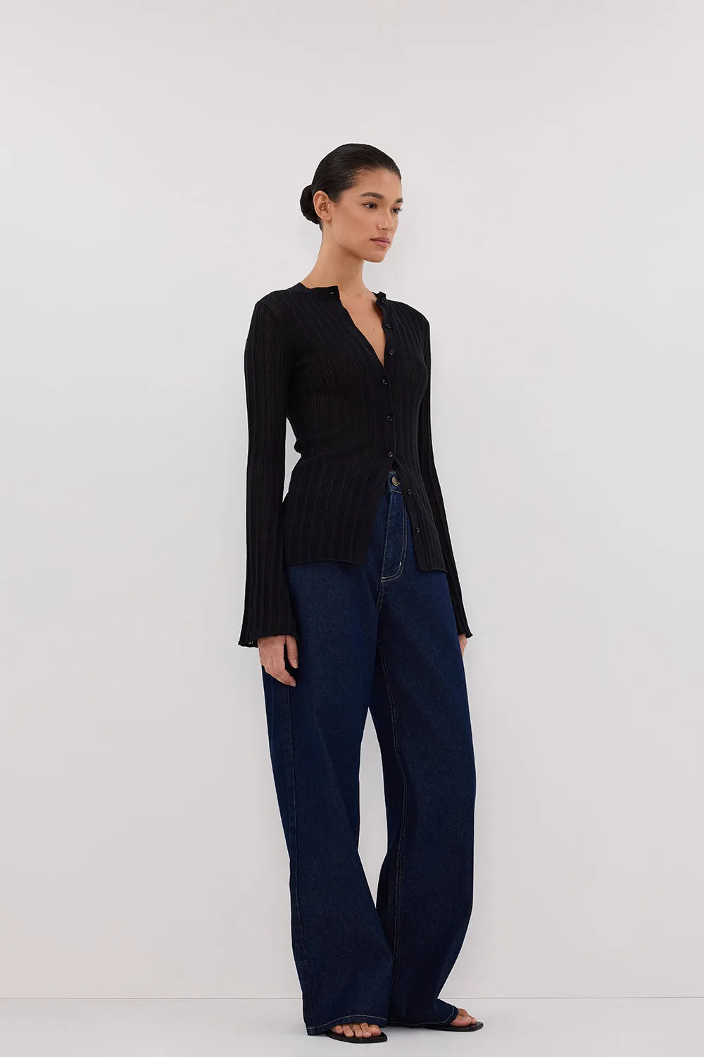 Dissh BOWIE BLACK BUTTON THROUGH KNIT TOP