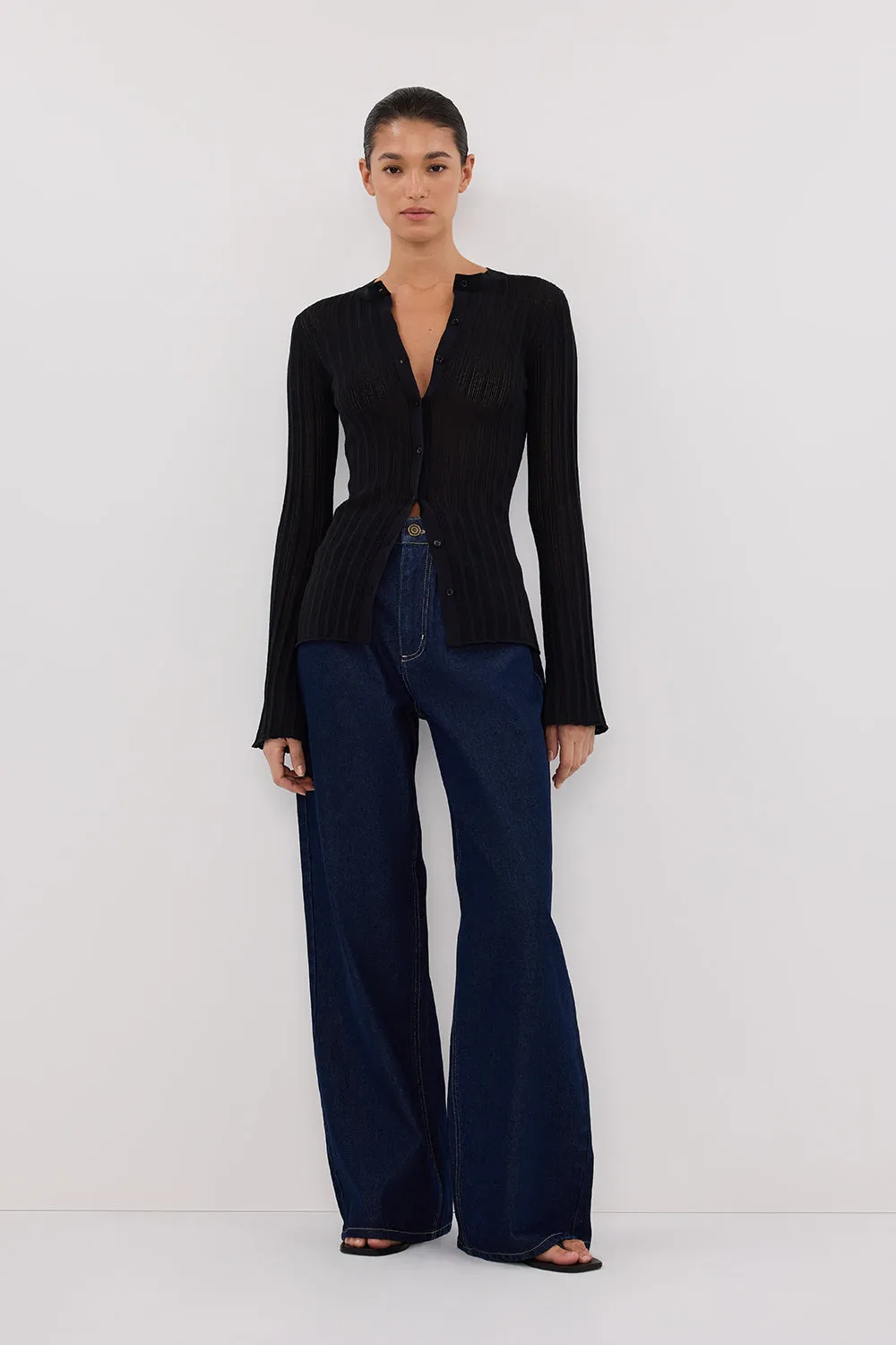 Dissh BOWIE BLACK BUTTON THROUGH KNIT TOP