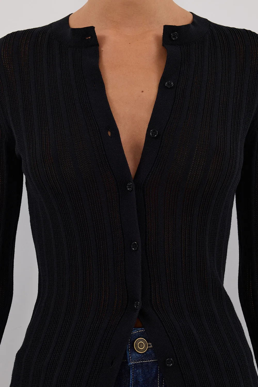 Dissh BOWIE BLACK BUTTON THROUGH KNIT TOP