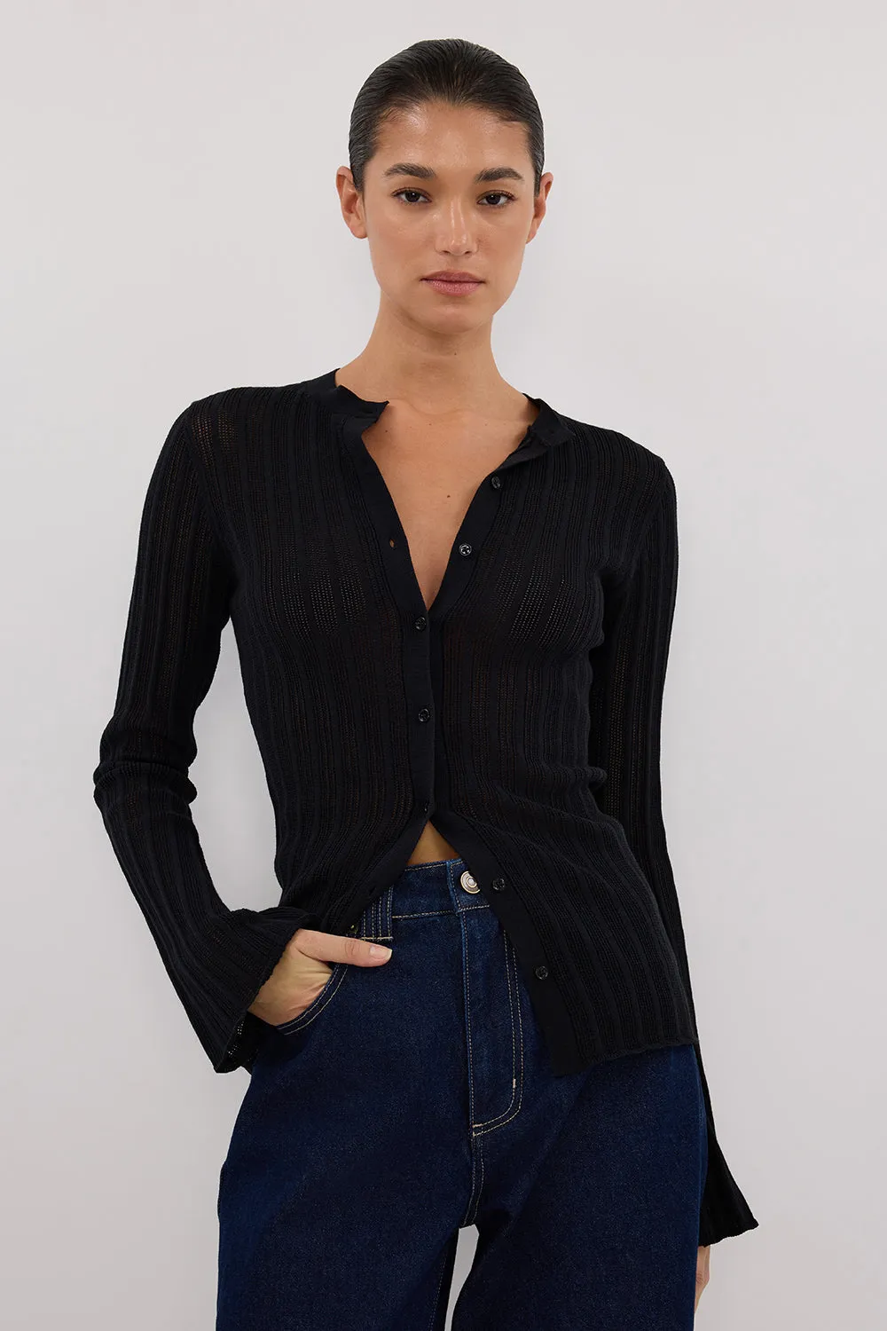 Dissh BOWIE BLACK BUTTON THROUGH KNIT TOP