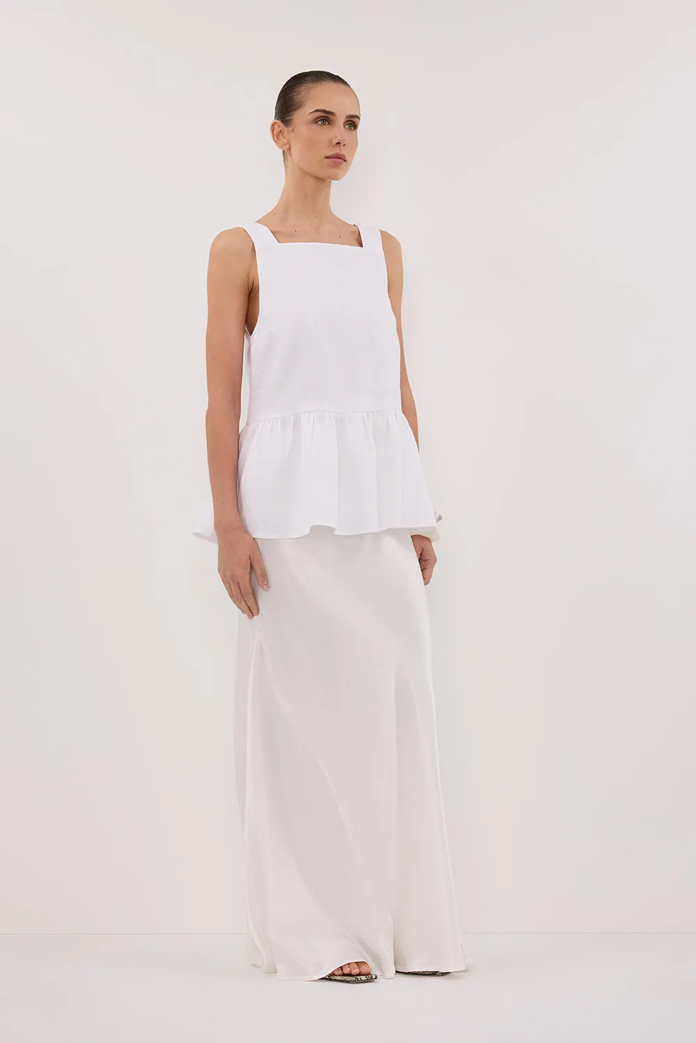 Dissh DAISY WHITE LINEN PEPLUM TOP