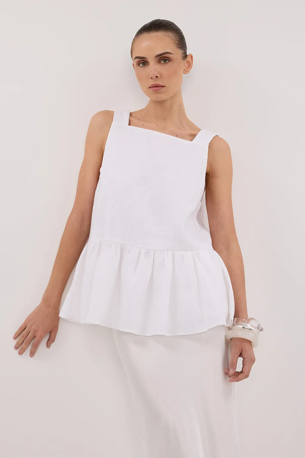 Dissh DAISY WHITE LINEN PEPLUM TOP