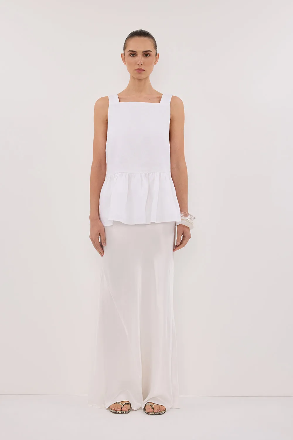 Dissh DAISY WHITE LINEN PEPLUM TOP