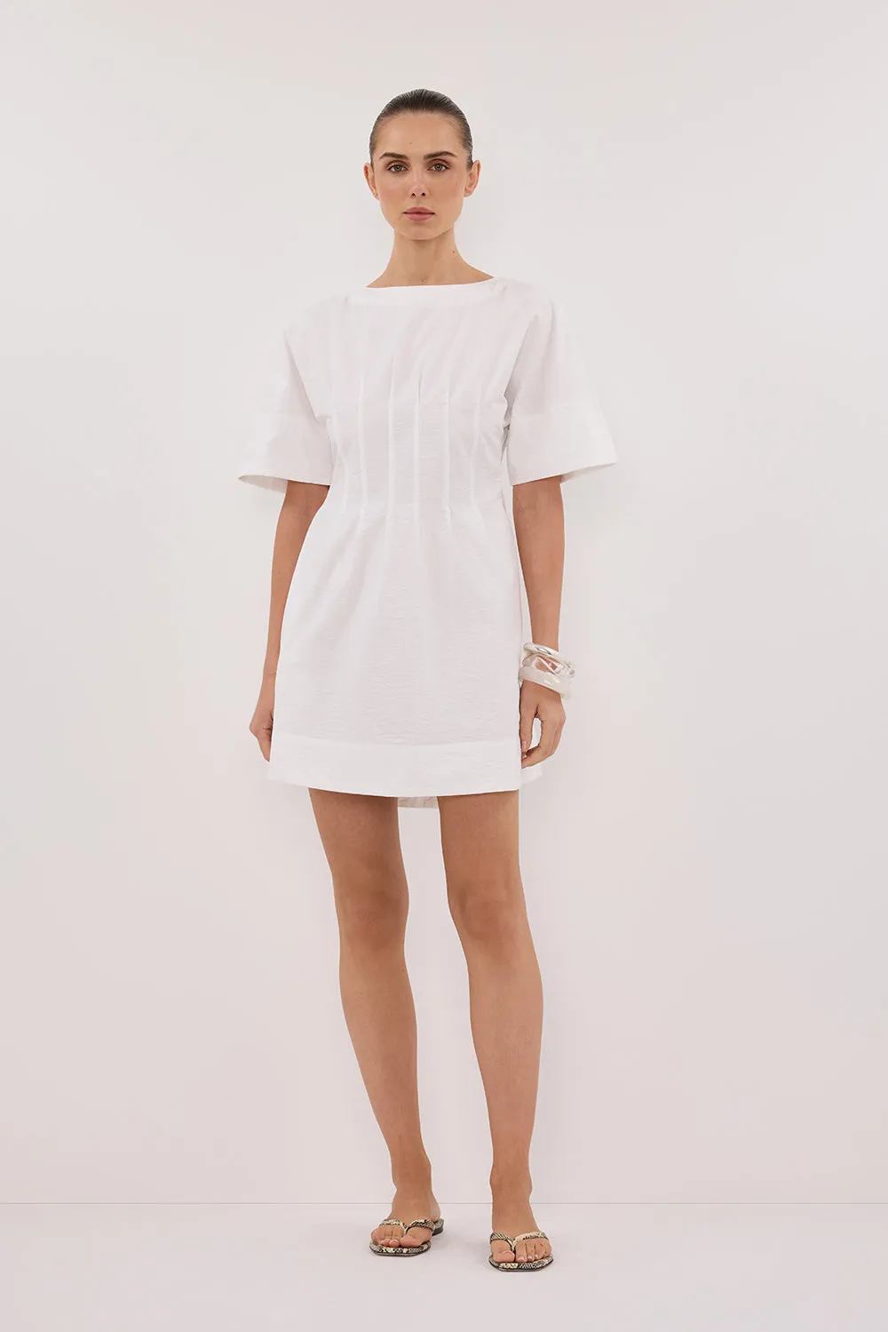 Dissh DAPHNE WHITE SLEEVED MINI DRESS