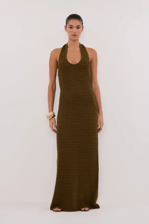 Dissh GINA OLIVE HALTER CROCHET DRESS
