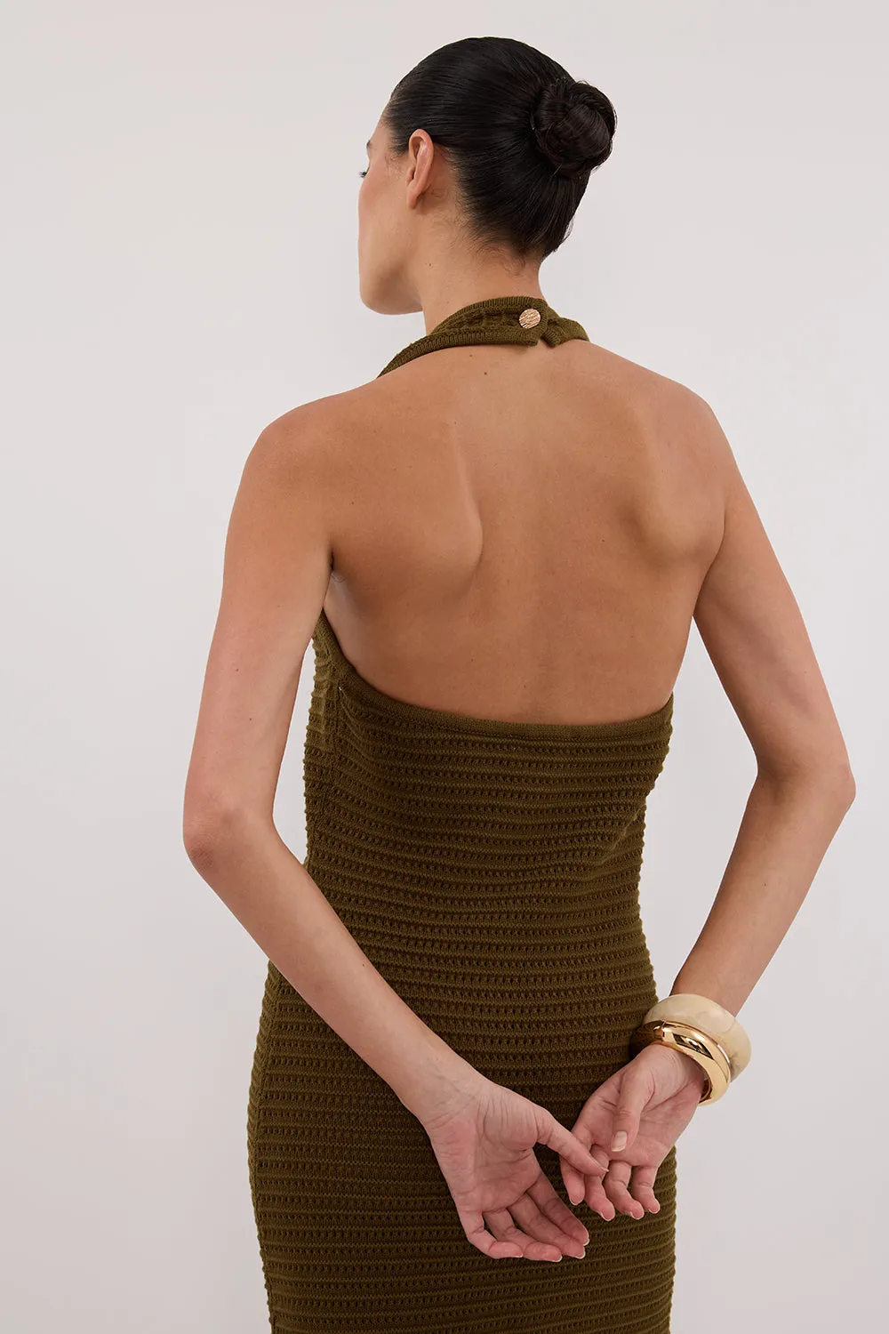 Dissh GINA OLIVE HALTER CROCHET DRESS