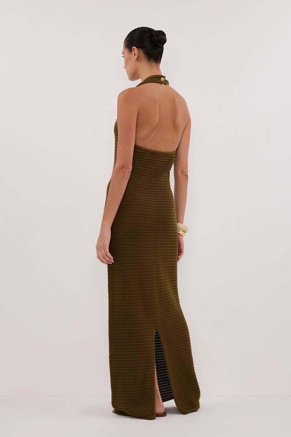 Dissh GINA OLIVE HALTER CROCHET DRESS