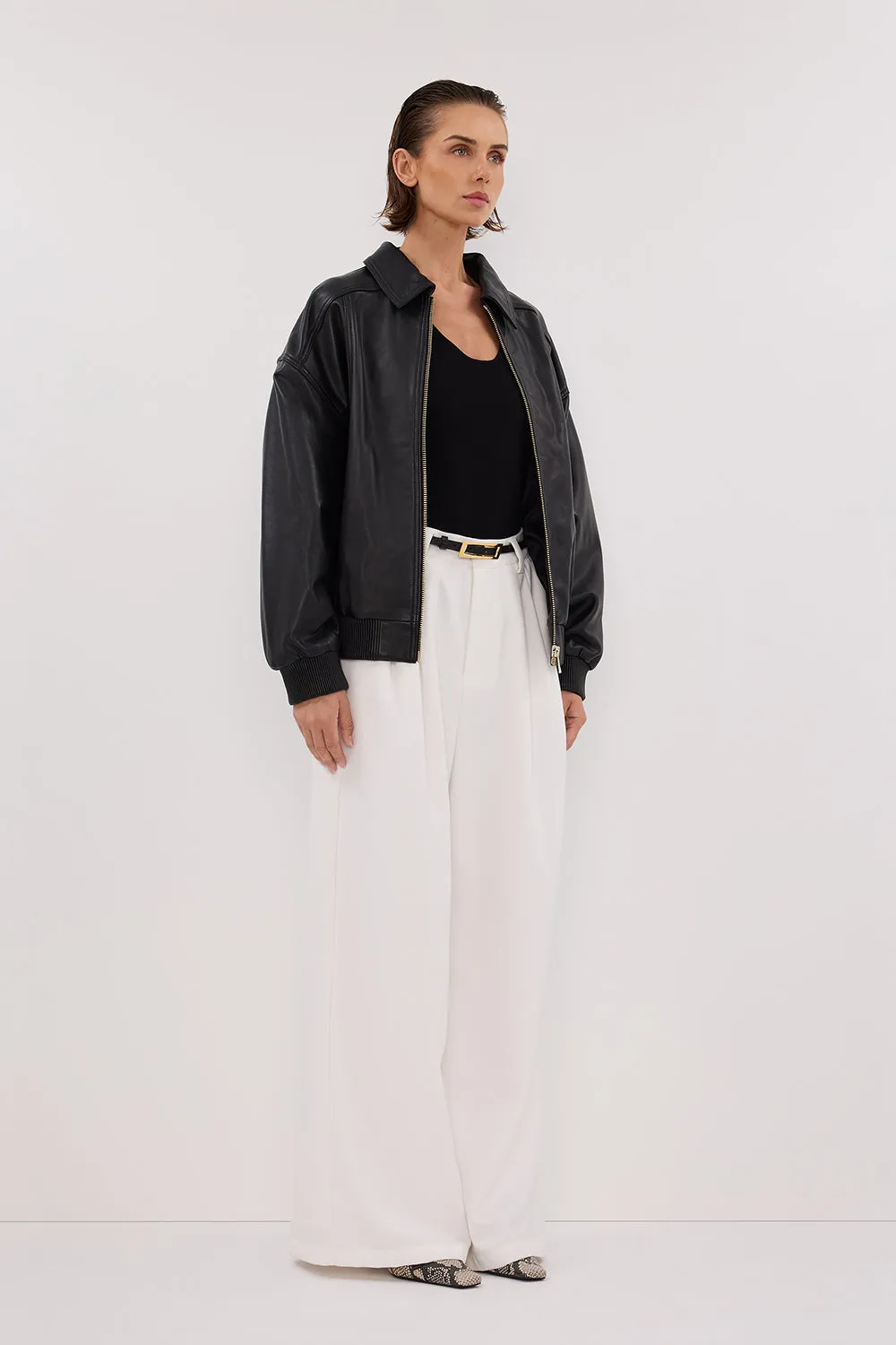 Dissh HUTTON BLACK LEATHER BOMBER JACKET