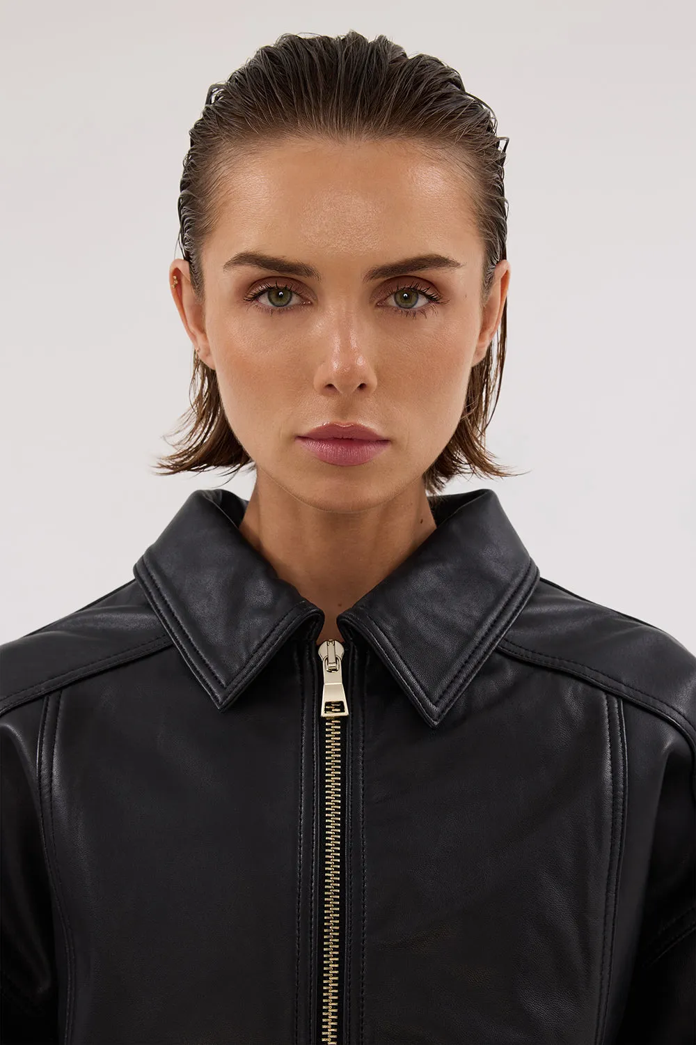 Dissh HUTTON BLACK LEATHER BOMBER JACKET
