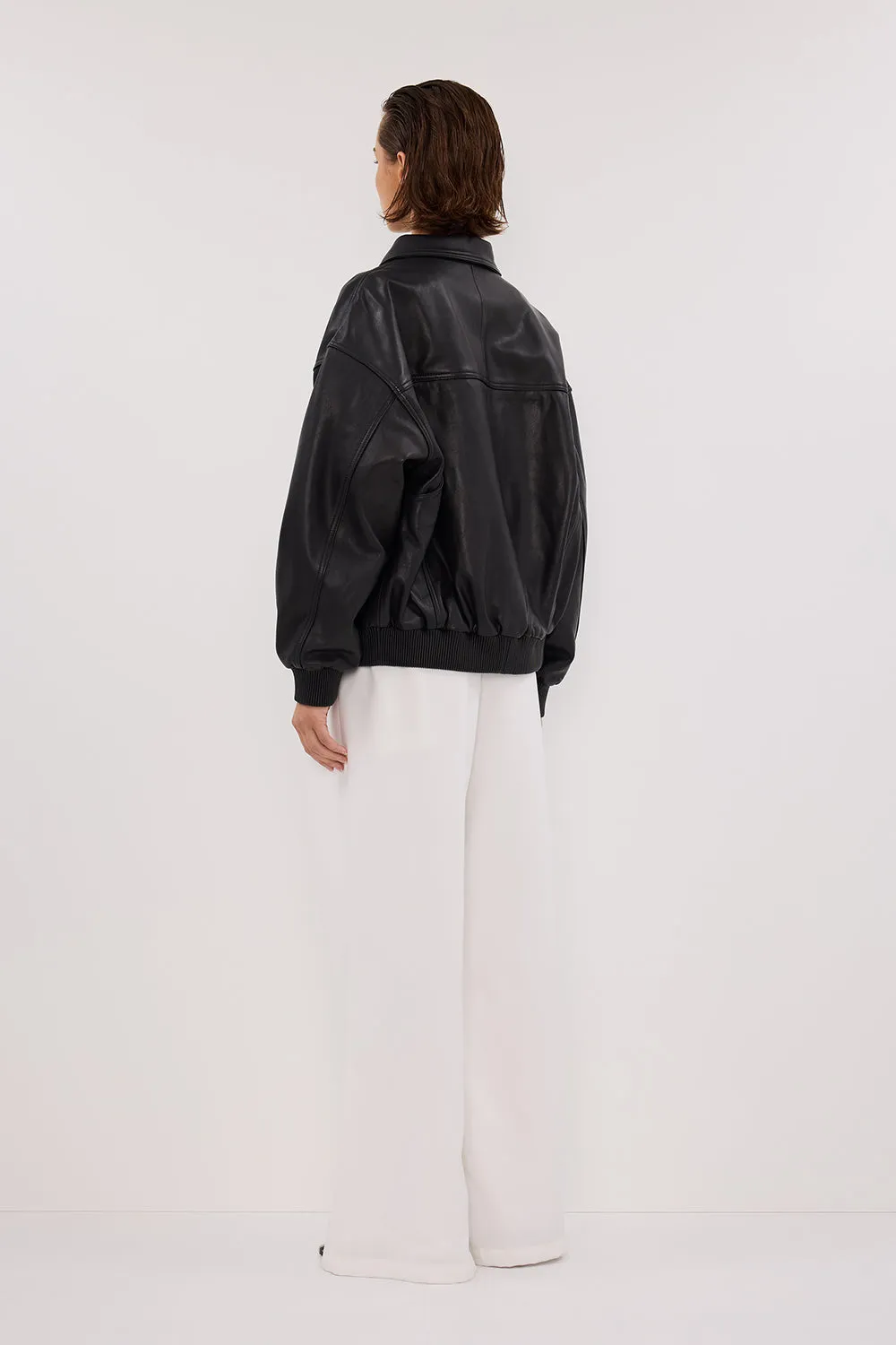 Dissh HUTTON BLACK LEATHER BOMBER JACKET