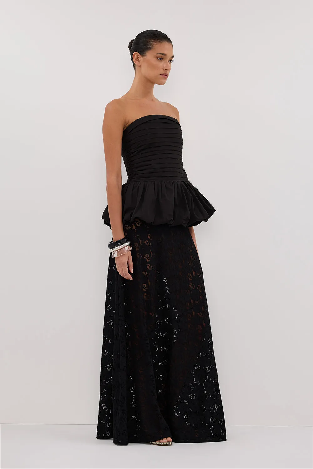 Dissh PEGGY BLACK COTTON STRAPLESS TOP