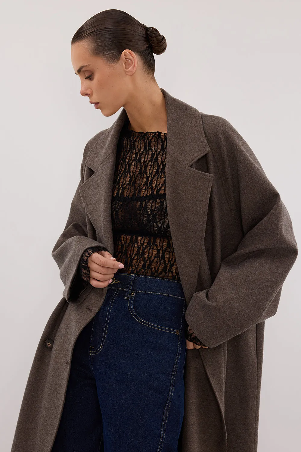 Dissh YORK COFFEE OVERSIZED WOOL BLEND COAT