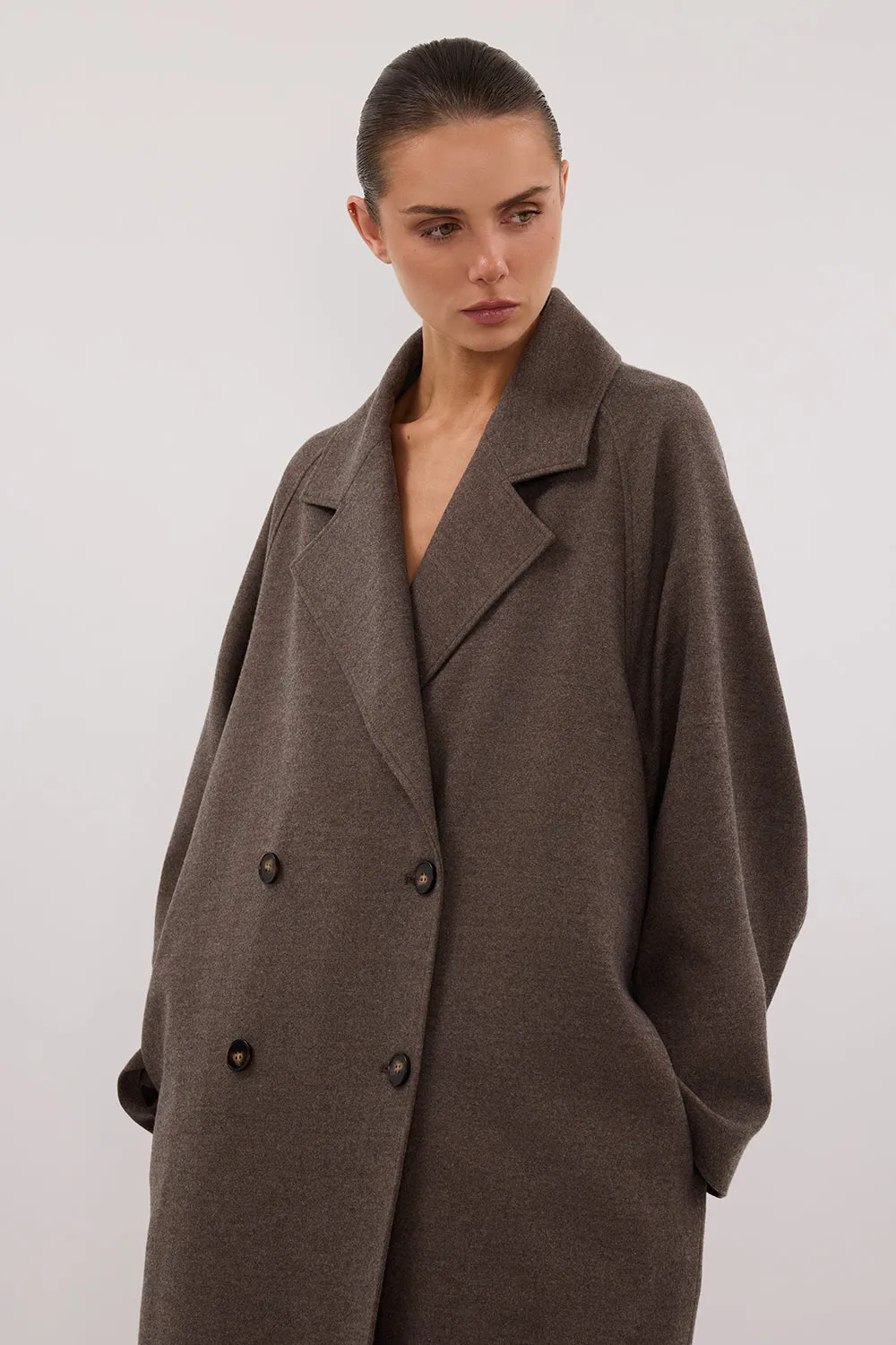 Dissh YORK COFFEE OVERSIZED WOOL BLEND COAT