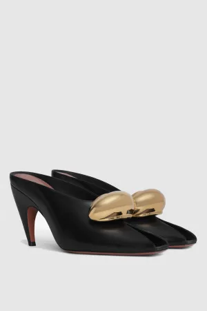 Emerson Hardware Buckle Fish Mouth Leather Mules Gloria Lanvin