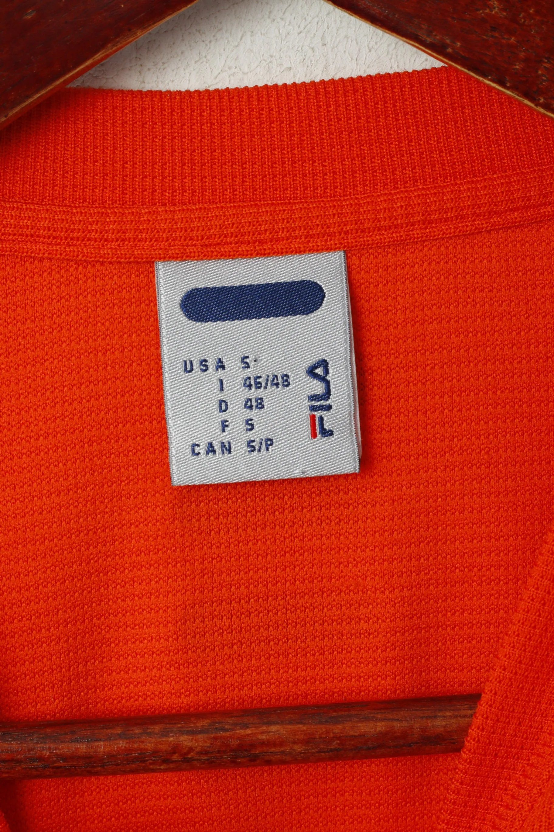 FILA Men 46/48 S Shirt Orange Performa V Neck Activewear Plain Jersey Top