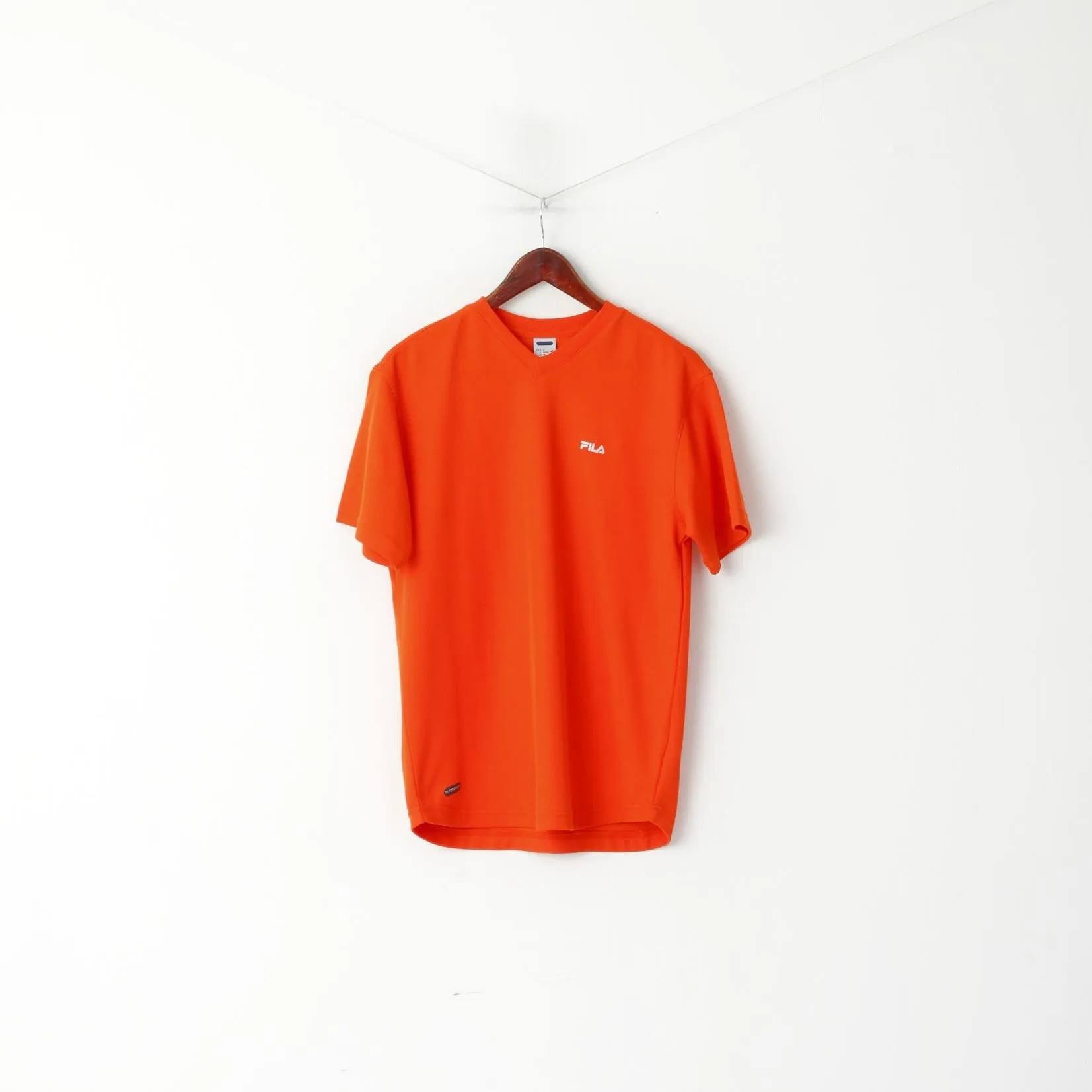 FILA Men 46/48 S Shirt Orange Performa V Neck Activewear Plain Jersey Top