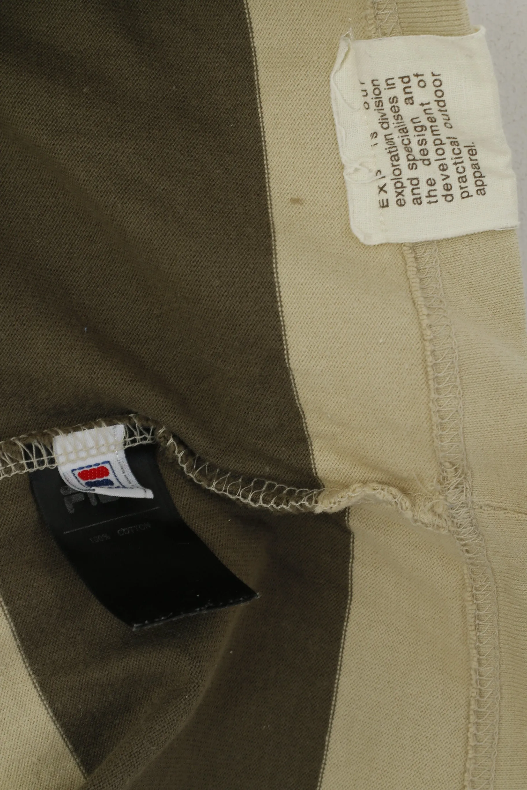 FILA Men L (M) Polo Shirt Green Striped Retroi Cotton Detailed Buttons Long Sleeve Top
