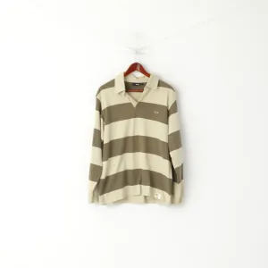 FILA Men L (M) Polo Shirt Green Striped Retroi Cotton Detailed Buttons Long Sleeve Top