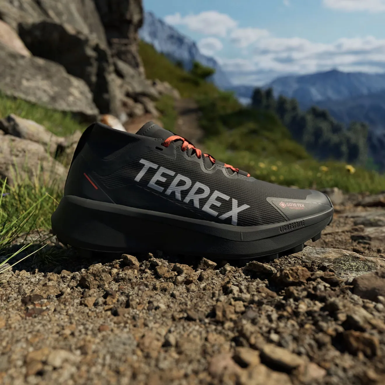 Flash Sale! Adidas Terrex Agravic GTX Trail Running Shoe Core Black / Grey / Semi Impact Orange  Going Fast!