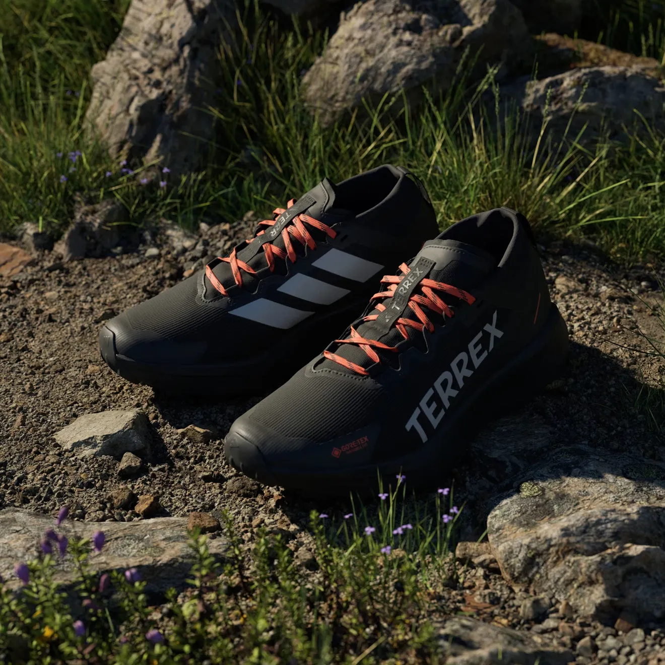 Flash Sale! Adidas Terrex Agravic GTX Trail Running Shoe Core Black / Grey / Semi Impact Orange  Going Fast!