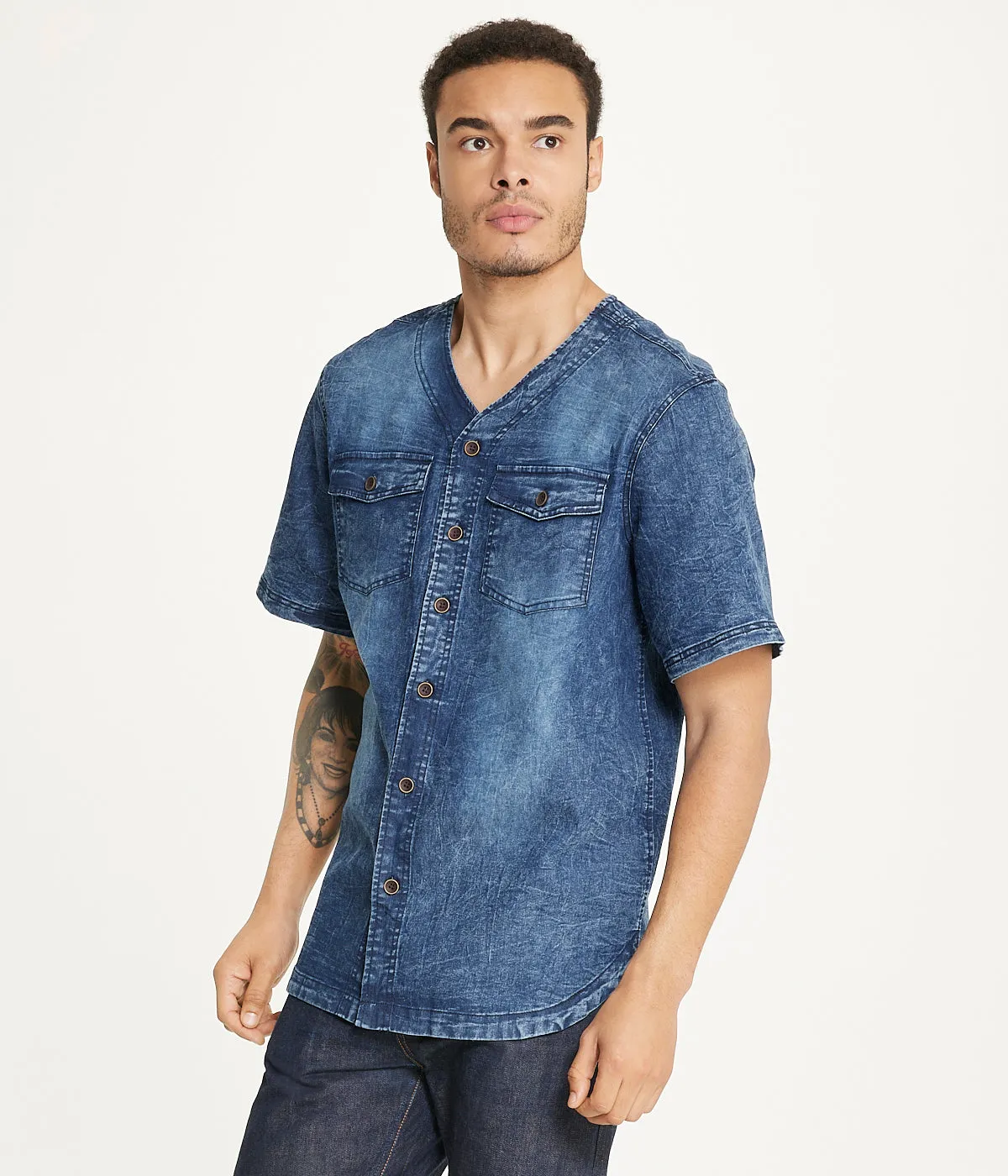 Flash Sale Brooklyn Laundry Men's Baseball Denim Shirt  Limited Release!