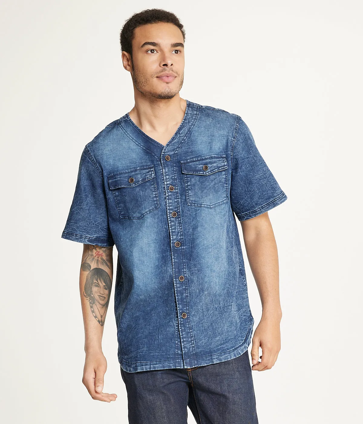 Flash Sale Brooklyn Laundry Men's Baseball Denim Shirt  Limited Release!