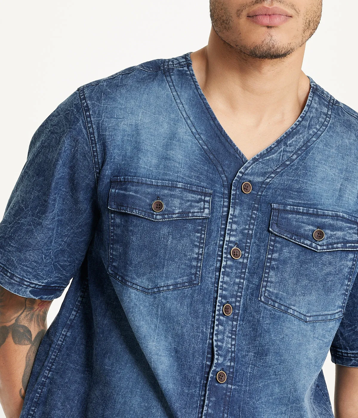 Flash Sale Brooklyn Laundry Men's Baseball Denim Shirt  Limited Release!