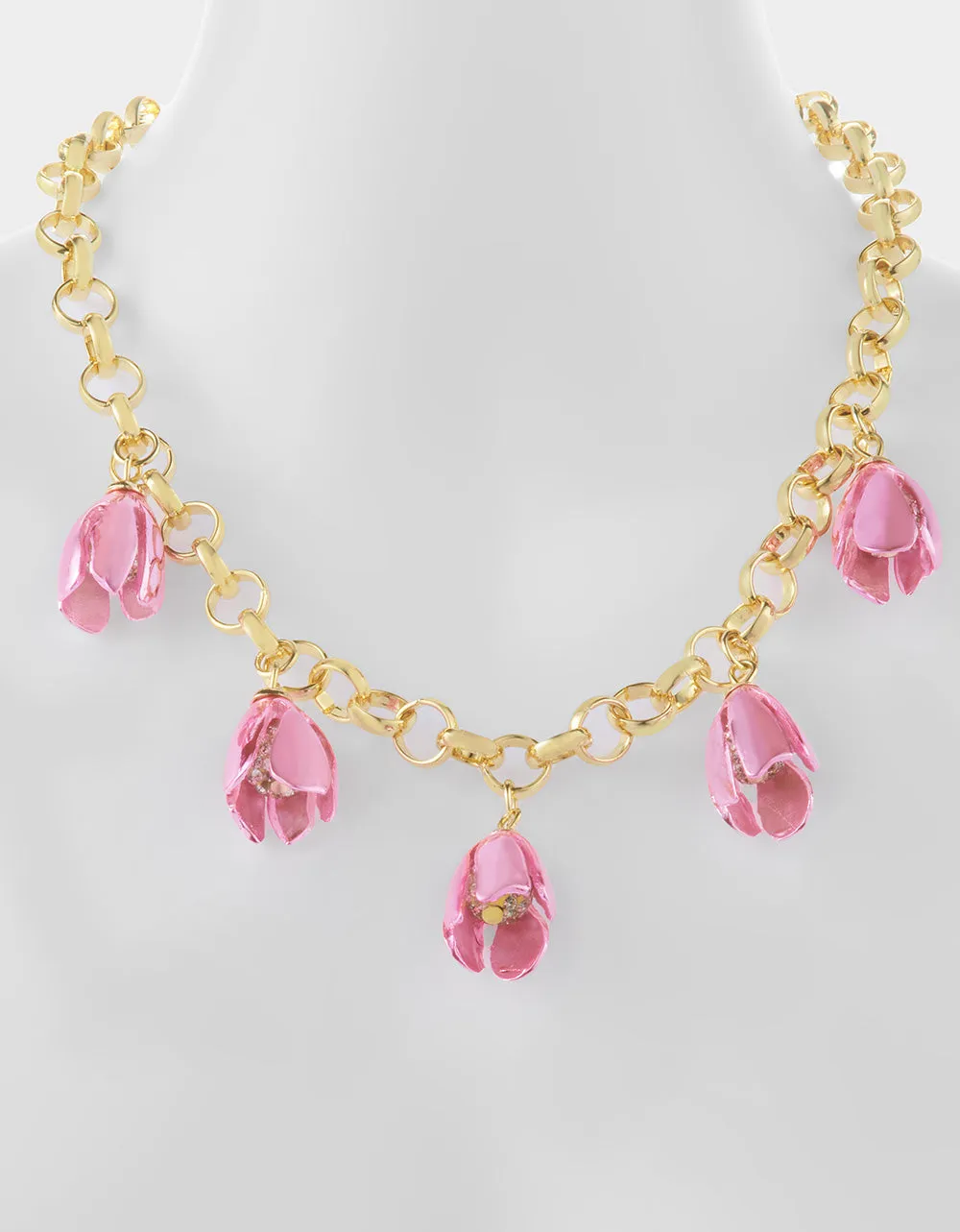 GARDEN GLAM TULIP CHARM FRONTAL NECKLACE PINK Betsey Johnson