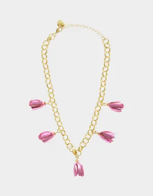 GARDEN GLAM TULIP CHARM FRONTAL NECKLACE PINK Betsey Johnson