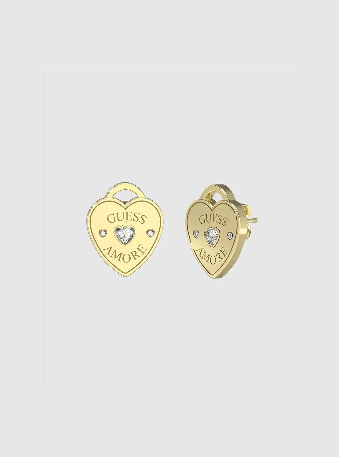 Gold Logo Heart Stud Earrings Guess