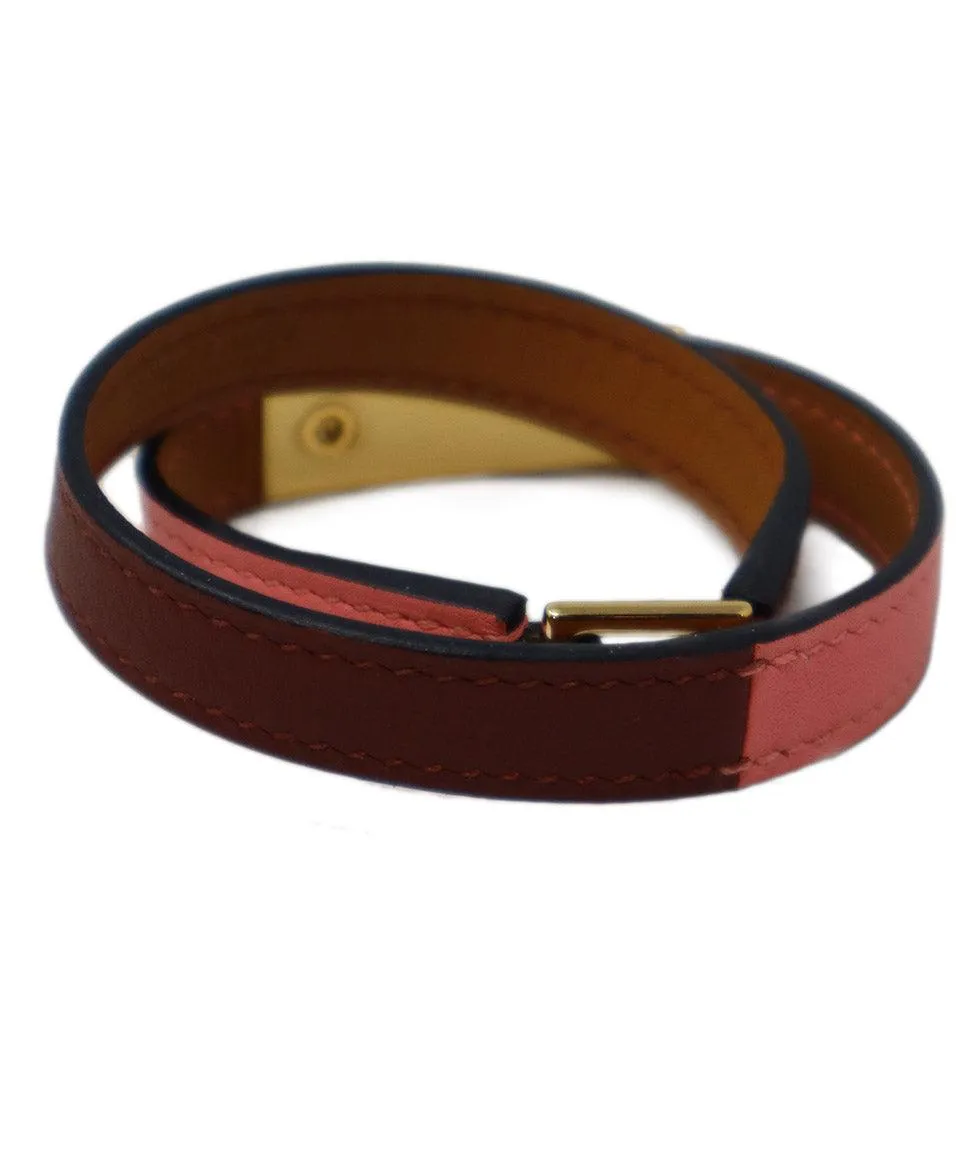 Hermes Pink & Burgundy Collier de Chien Leather Bracelet