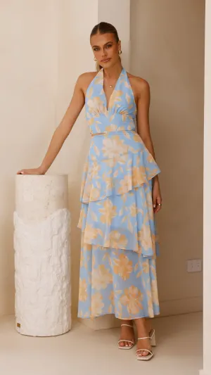 Louka Layered Maxi Dress - Blue/Yellow Floral Billy J