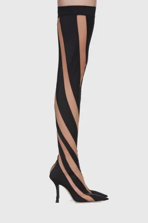 Maeve Stripe Mesh Sock  Thigh-high Boots - Black Gloria Lanvin