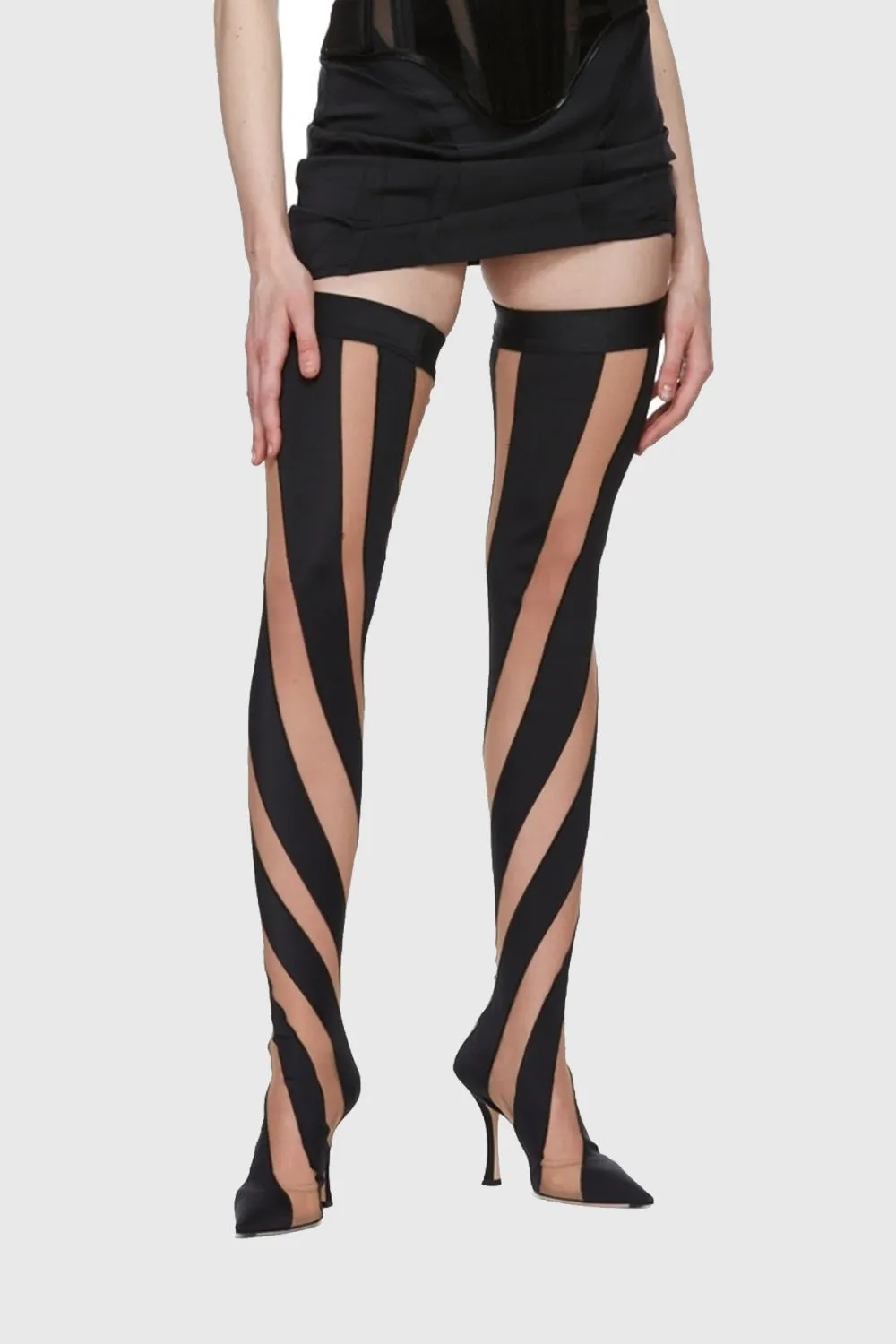 Maeve Stripe Mesh Sock  Thigh-high Boots - Black Gloria Lanvin