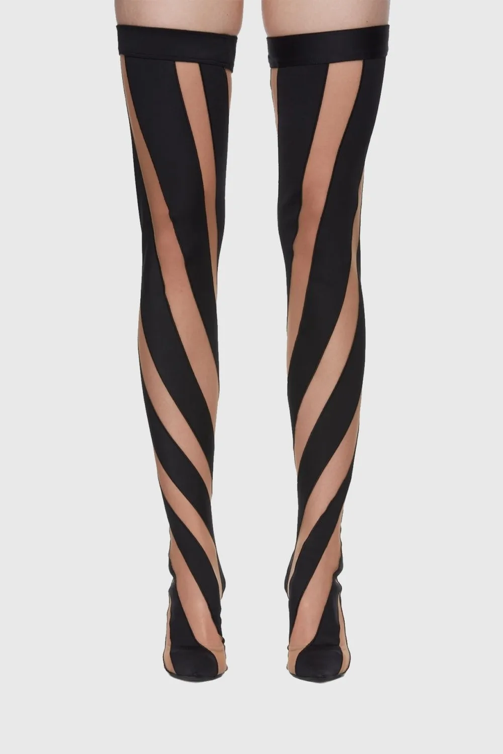 Maeve Stripe Mesh Sock  Thigh-high Boots - Black Gloria Lanvin