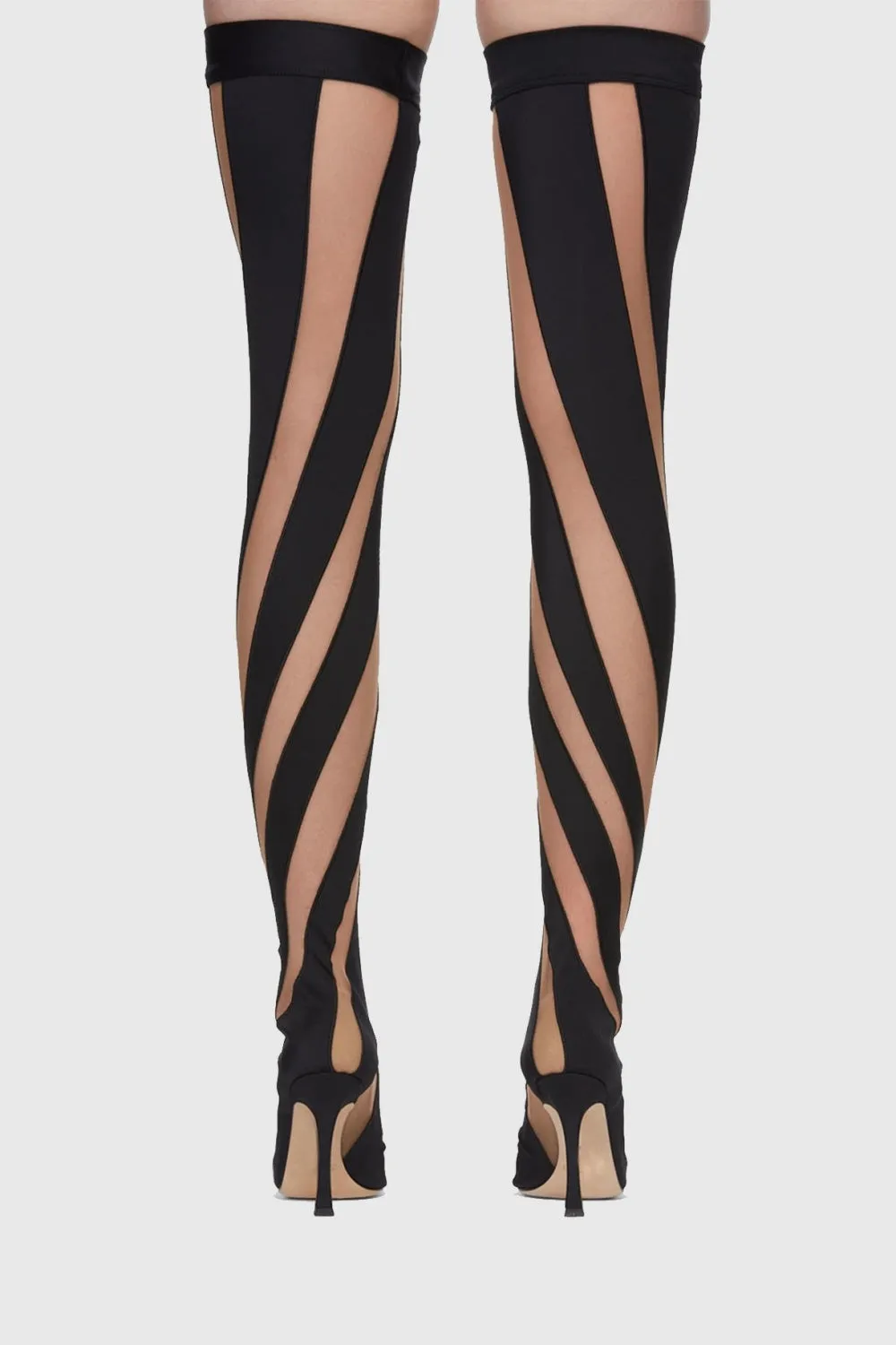 Maeve Stripe Mesh Sock  Thigh-high Boots - Black Gloria Lanvin