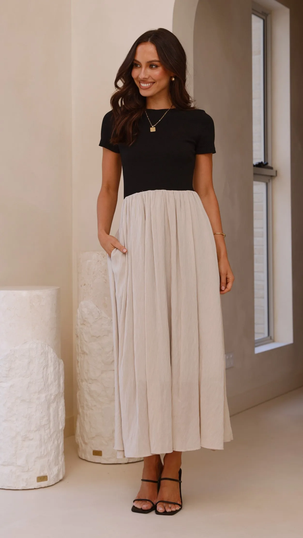 Portia Maxi Dress - Black / Cream Billy J