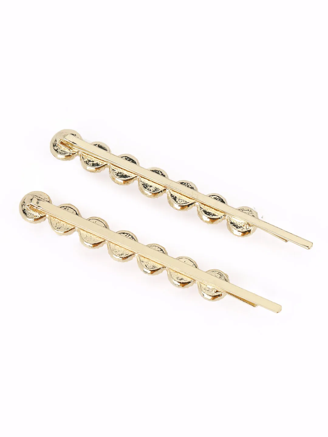 Set Of 2 Gold-Plated Off-White Beaded Handcrafted Hair Clips