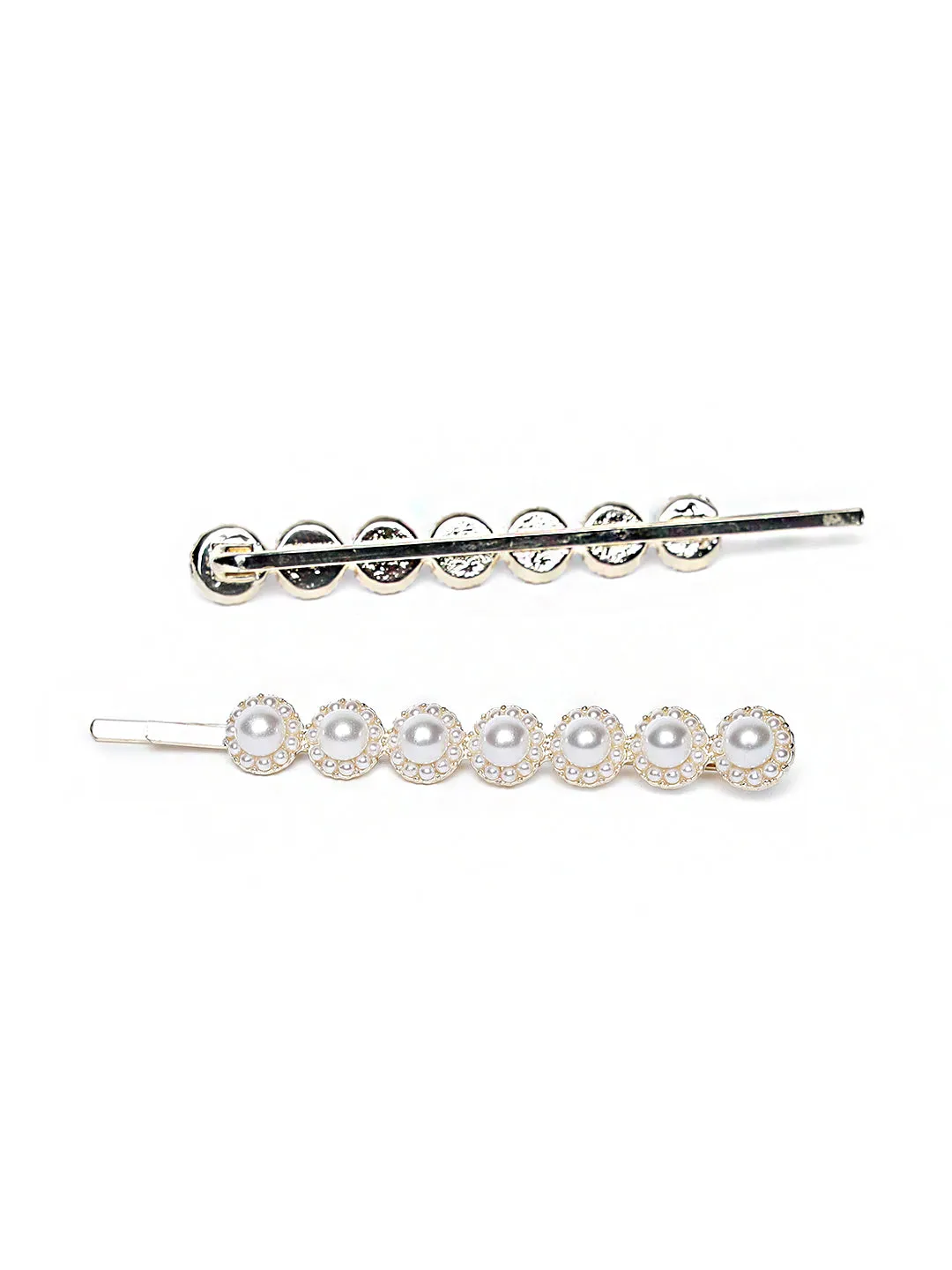 Set Of 2 Gold-Plated Off-White Beaded Handcrafted Hair Clips