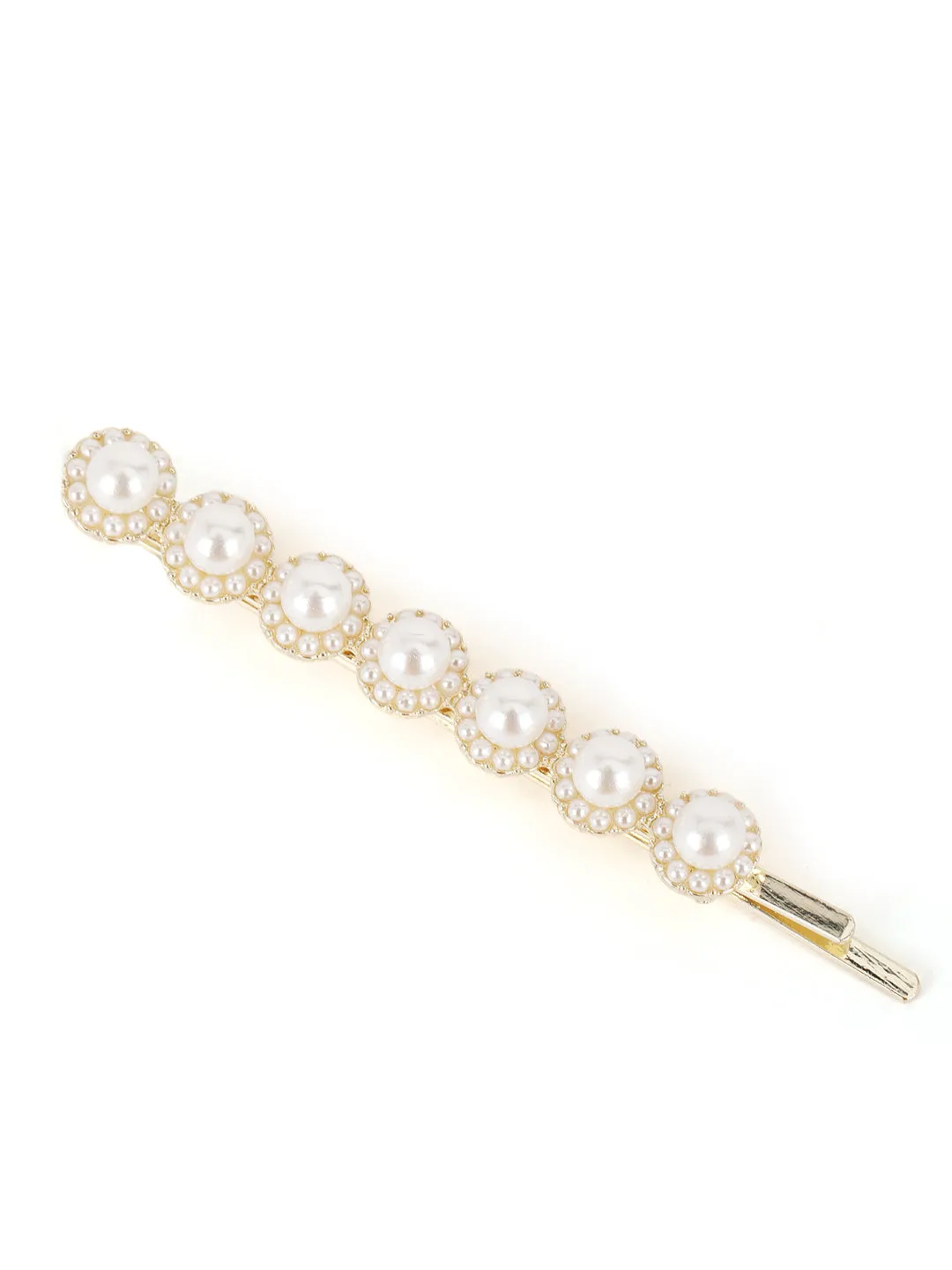 Set Of 2 Gold-Plated Off-White Beaded Handcrafted Hair Clips