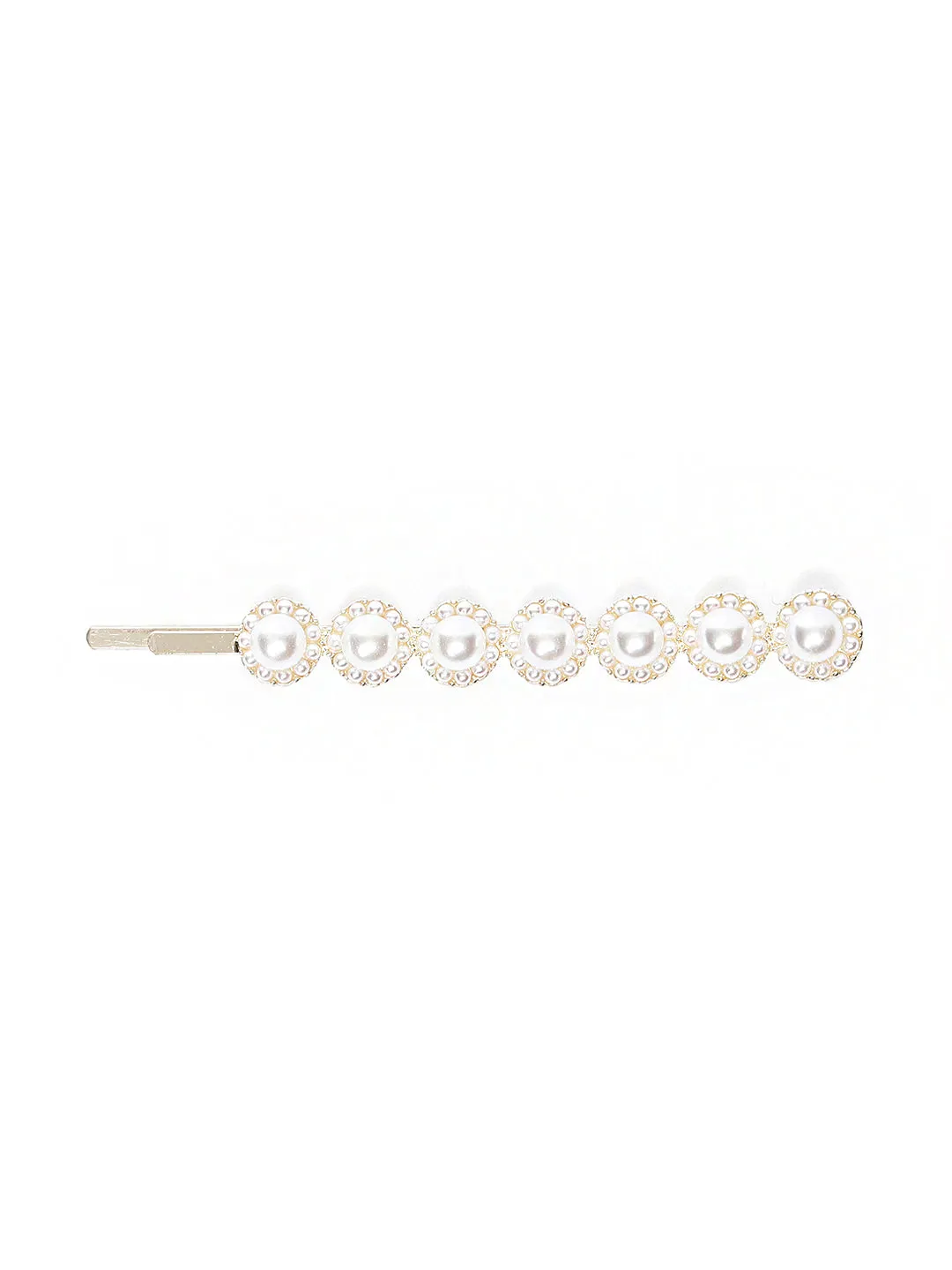 Set Of 2 Gold-Plated Off-White Beaded Handcrafted Hair Clips