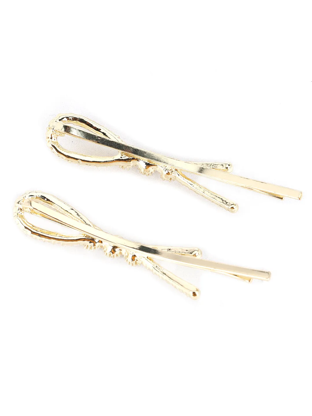 Set Of 2 Gold-Plated Off-White Gold Beaded Handcrafted Hair Clips