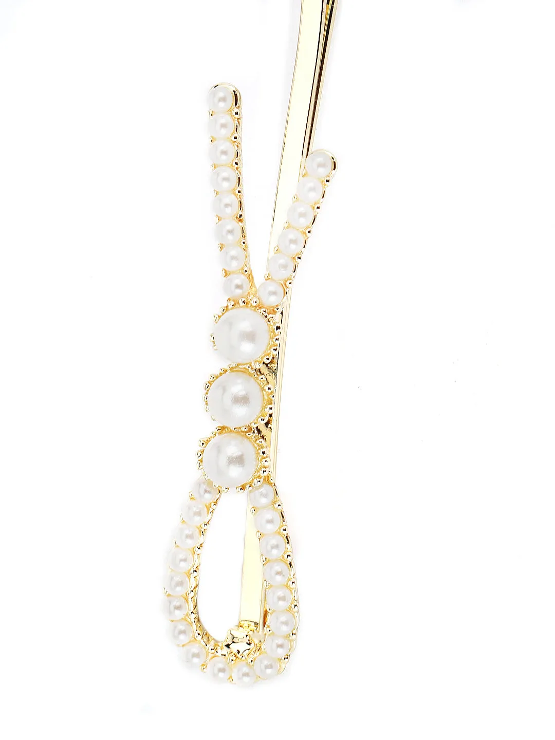 Set Of 2 Gold-Plated Off-White Gold Beaded Handcrafted Hair Clips