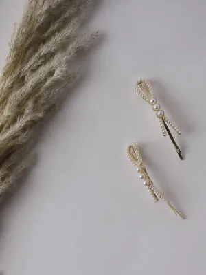 Set Of 2 Gold-Plated Off-White Gold Beaded Handcrafted Hair Clips