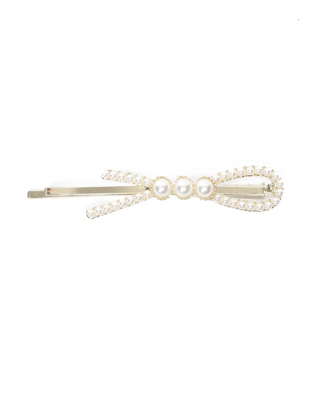 Set Of 2 Gold-Plated Off-White Gold Beaded Handcrafted Hair Clips